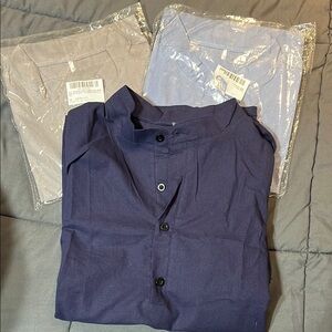 3 bundle Linen XL Stylish Button-Up Shirts in Blue and Gray brand new